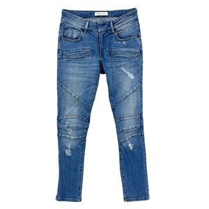 PIERRE BALMAIN Skinny Moto Biker Jeans Made In Italy Blue